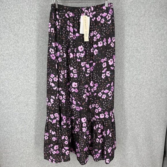 Saltwater Luxe Rex Maxi Skirt Size M Dark Floral Purple Tiered Layered HR NEW - Picture 1 of 13